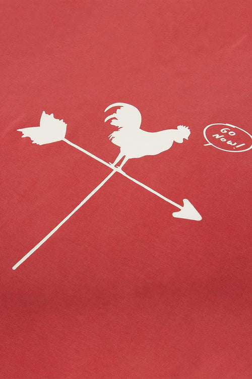 Camiseta Bonito rojo algodón orgánico Pima hombre mujer estampado frontal de gallo y veleta