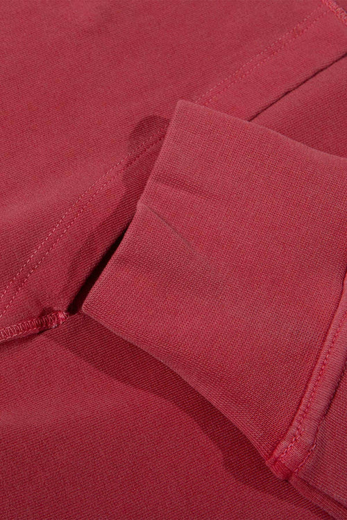 Sudadera roja Bonito algodón orgánico peruano capucha cremallera detalle manga